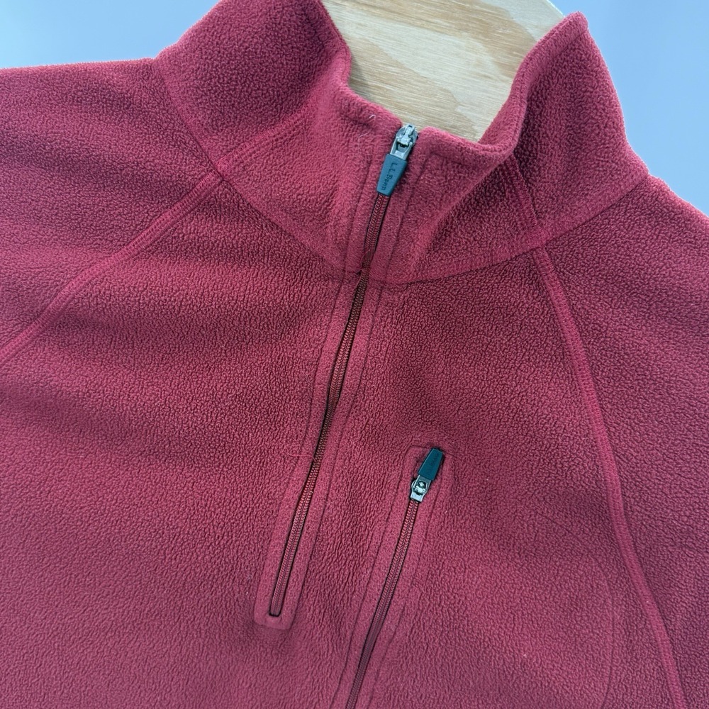LL Bean Men's Large Red Trail Fleece 1/4 Zip Pullover Chest Pocket Soft Warm